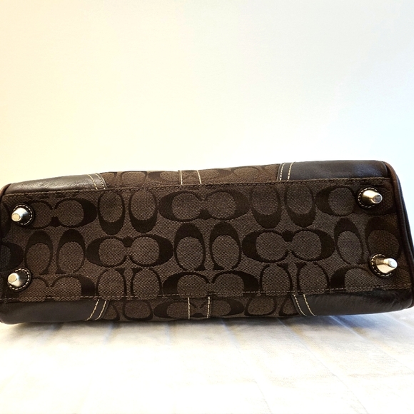 Dark Brown Coach Purse With Leather Trim - Picture 5 of 11